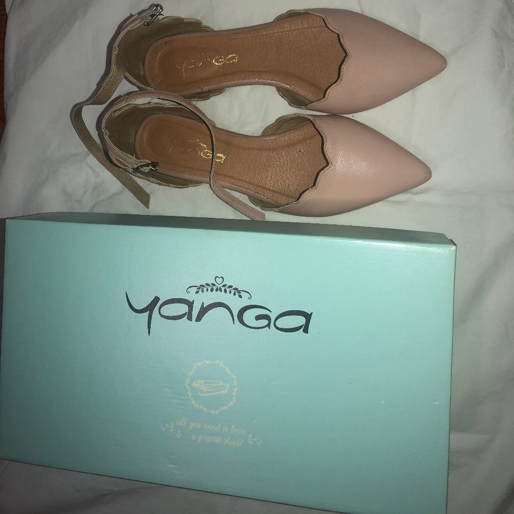 Pink Scallop Ankle Strap Flats